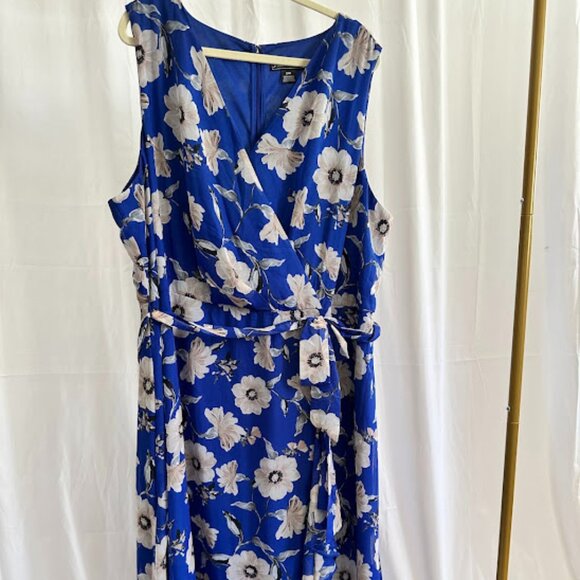 Jessica Howard Women's Plus 24W Blue Floral Faux Wrap Dress with Ruffle - Picture 13 of 13
